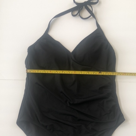 Apt 9 one piece swimsuit in black with v neckline and tie around straps on neck - Picture 4 of 9